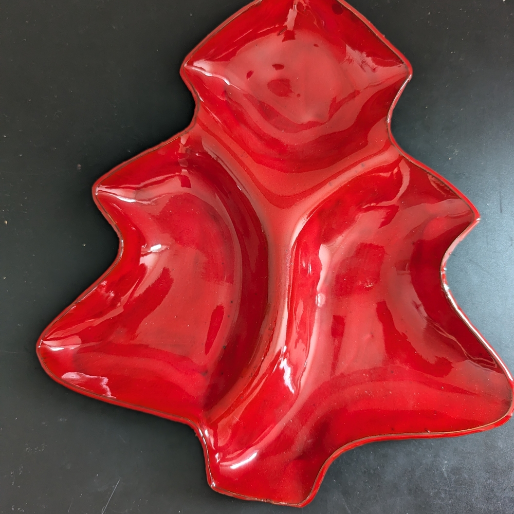 Vintage Red Christmas Tree Shaped Serving Dish